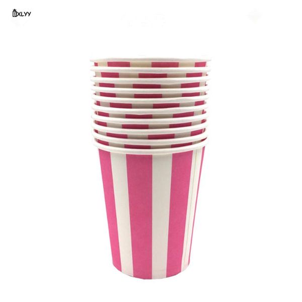 

7 color striped disposable paper cup 10pc christmas party home decor coffee mug kitchen accessories party decor tableware.85z wmtkmv