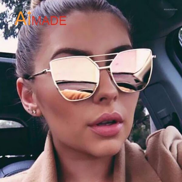 

Wholesale-Aimade 2018 Vintage Brand Cat Eye Sunglasses Women Fashion Gothic Cateye Mirror Female Retro Sun Glasses Oculos UV4001, White;black