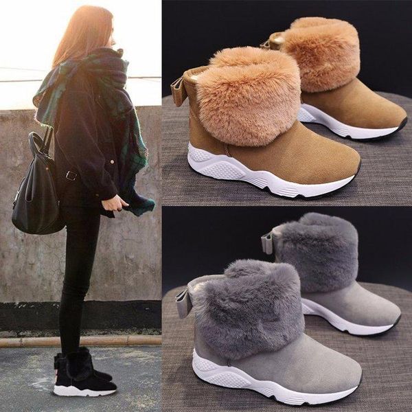 

plush women warming boots suede outdoor winter feather casual shoes durable female snow boots footwear zapotos mujer a-15, Black