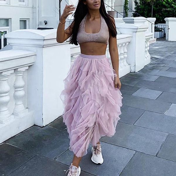 

fashion elastic high waist long tulle skirt women irregular hem mesh tutu skirt 2020 spring party ladies dropshipping1, Black