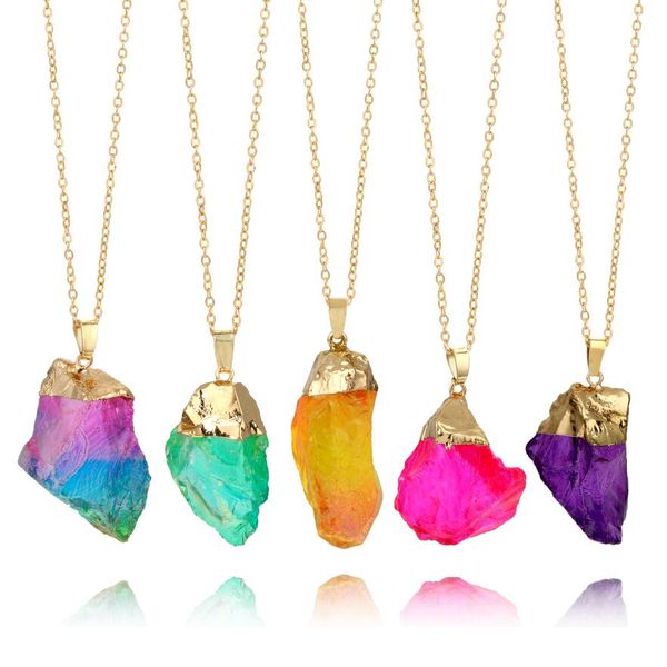 

irregular natural stone necklace crystal quartz drusy pendants gold chains original natural stone-style pendant necklaces jewelry chains, Silver