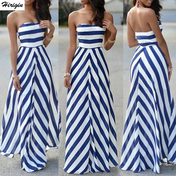 

striped women summer maxi long dress strapless elegant evening party beachwear dress holiday casual sundress, Black;gray