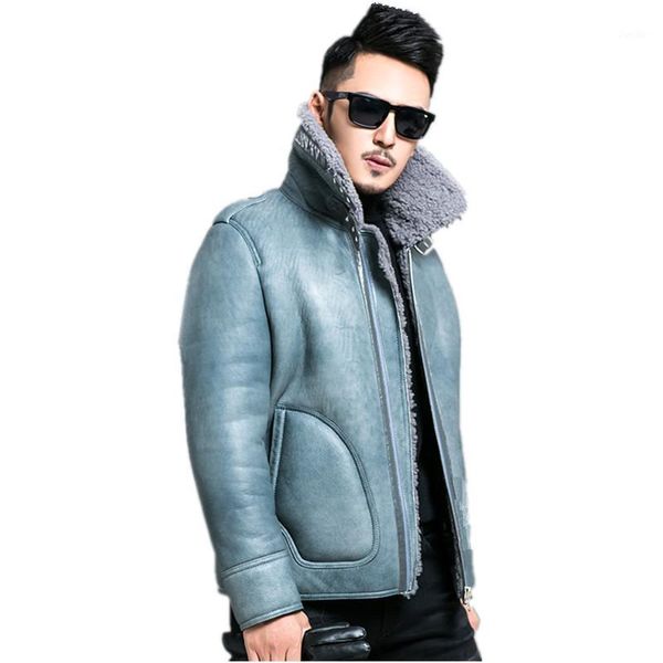 

genuine leather jacket men natural wool fur coat winter jacket men sheepskin warm jackets plus size 5xl veste homme y16271, Black