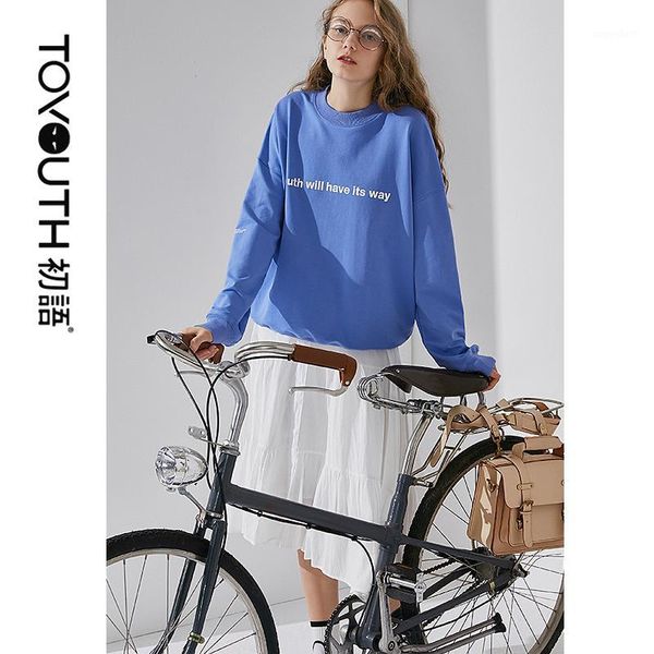 

toyouth 2020 spring new arrival women casual loose white letter round neck women black red blue pullover for girl female1