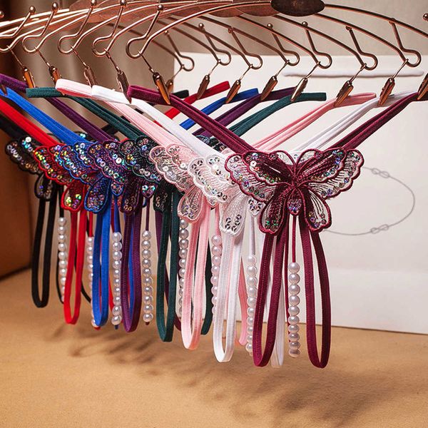 

1 pcs sequins embroidery butterfly pearl decor panties lingerie thongs women erotic seamless underwear, Black;white