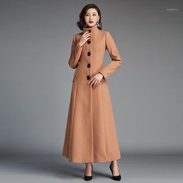 

retro single breasted over the knee woolen jacket female winter thick mink cashmere was thin warm woolen coats with belt f2581, Black