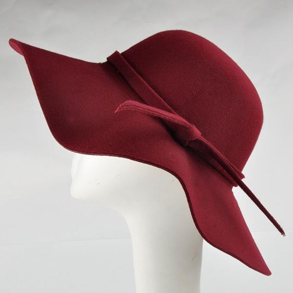 

wide brim hats summer/autumn stylish vintage women's lady with wool bowler fedora hat floppy cloche sun beach bowknot cap-42, Blue;gray