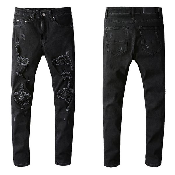 

mens jeans classic hip hop pants stylist jeans distressed ripped biker jean slim fit motorcycle denim jeans 7l54, Blue