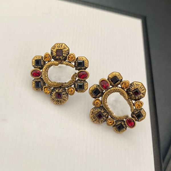 

fashion ladies designer earring round letter ear studs earrings gold crystal ear studs hoop women jewelry accessary wedding with box, Golden;silver