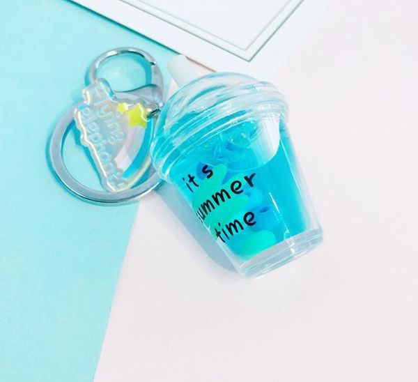 

keychains creative milk fruit cup keyring bubble liquid floating key chains acrylic ring bag pendant christmas gift, Silver
