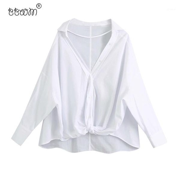 

2020 women fashion chic knot loose irregular blouses vintage long sleeve buttons shirts female casual 1, White