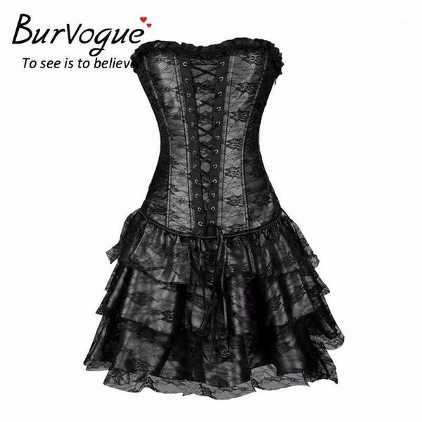 

burvogue steampunk corsets and bustiers burlesque gothic lace steampunk corset dress plus size costume floral bustier dress1, Black;white