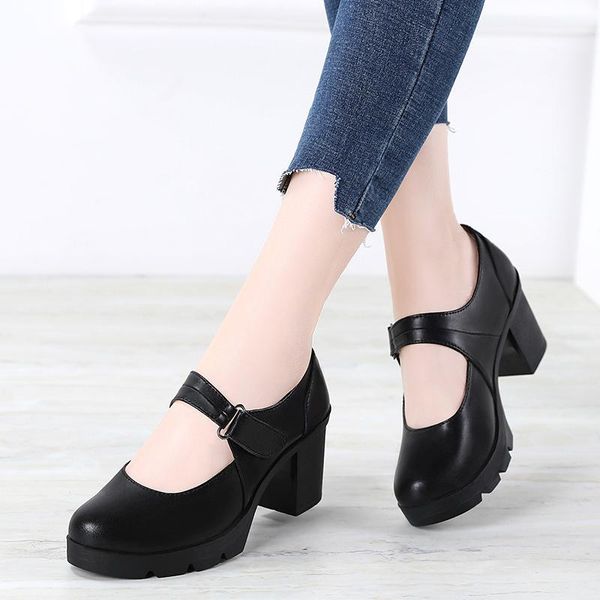 

women pumps high heels chaussure gladiator pu leather office ladies plus size mom soft shoes woman zapatos mujer sapato nh344, Black
