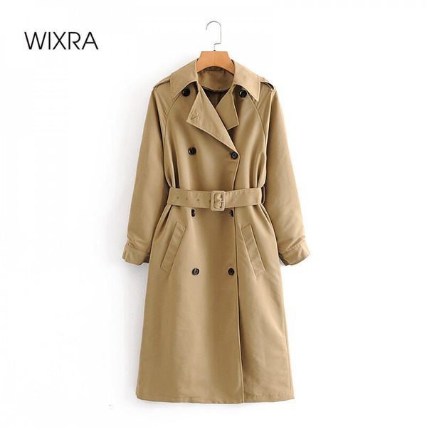 

wixra womens trench jackets casual double breasted waterproof sashes long coat chic female windbreaker outerwear 201027, Tan;black