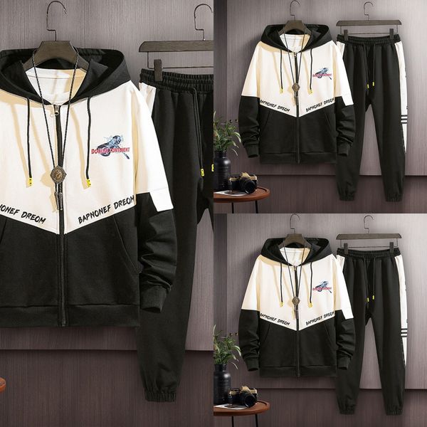 

cardigan sweater men's leisure sports suit 2020 trend korean version spring and autumn coat coat sweater coatyouth studentstwo piece su, Black