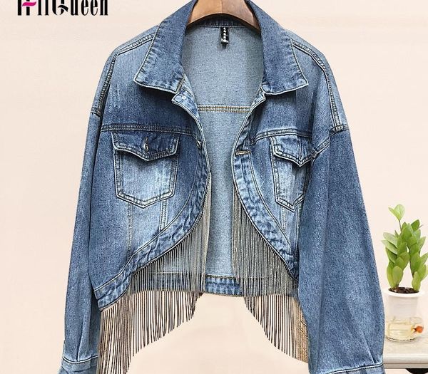 

2020 весна женщина цепи кисточки коротких жан пальто streetwear куртка mujer сыпучая джинсовая куртка cowboy пиджаки женские повседневные па, Black;brown
