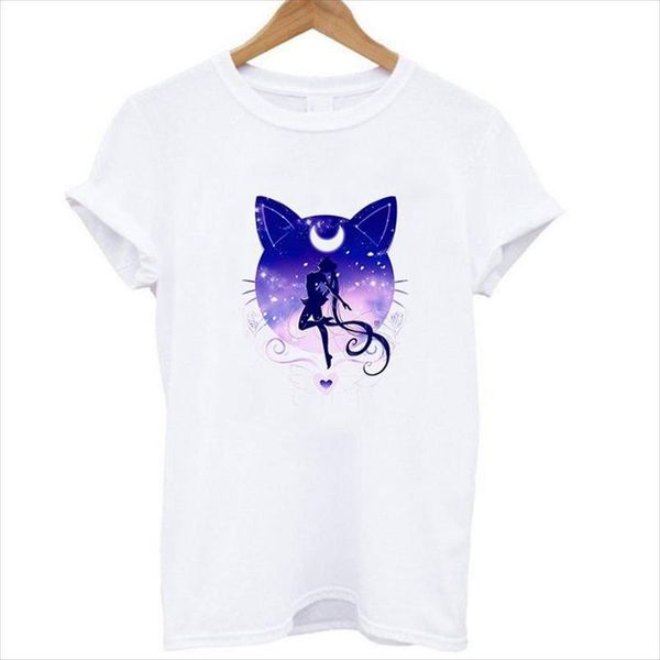 

женщины sailor moon с коротким рукавом кошка top футболка летняя рубашка мультфильм топы падение доставка хорошее качество, White