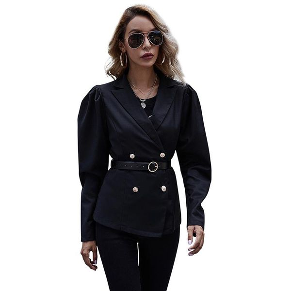 

turn-down collar black women's jacket cool b2021 autumn and winter double breasted jackets women long sleeves manteau femme, Black;brown