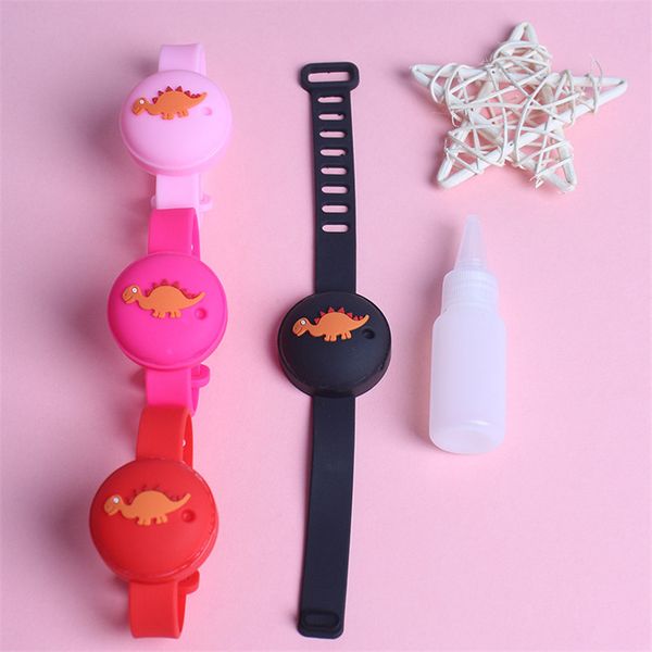 

hand sanitizer dispenser bottle silicone wrist bracelet sets portable cartoon dinosaur unicorn degerming wristband bangles bottle g10802, Red;brown