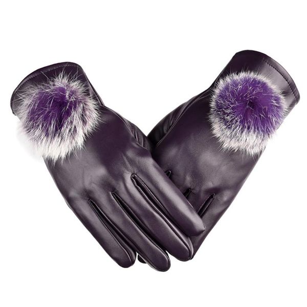 

New Winter Female Warm New Fashion Women' Keep Warm Winter Soft Lining Pompom Decoration Gloves Wrist Women Screen Gloves#11, Blue;gray