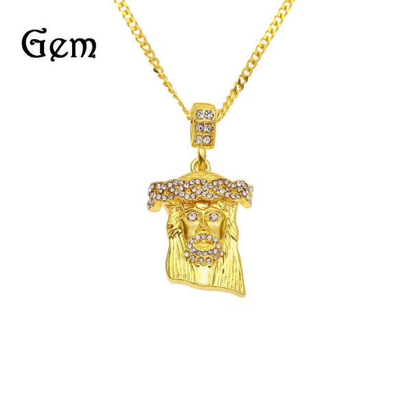 

hip hop diamond inlaid gold onion pink gold jesus head pendant hiphop jesus men's necklace jewelry, Silver