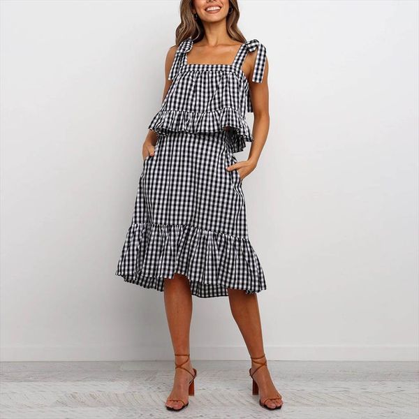 

stripe two piece set women summer a line sundress short sleeve blouse woman loose womens tracksuit set skirt and g3, Gray