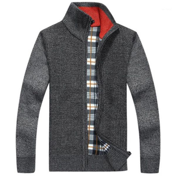 

autumn and winter men's plus velvet thick sweater cardigan thick men's collar collar loose large size sweater jacket men1, Black;brown