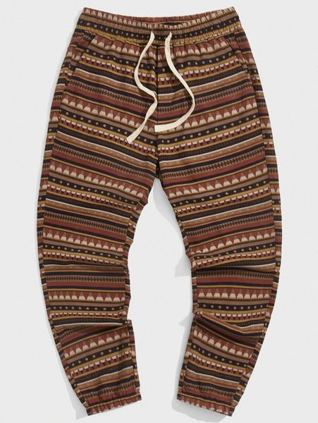 

men striped print drawstring waist pants y2wk#, Black