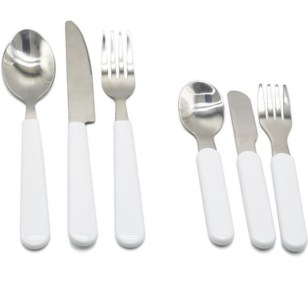 

sublimation blank white kids knife fork spoon cutlery set stainless steel tableware christmas flatware plain silverware kitchen size dinner