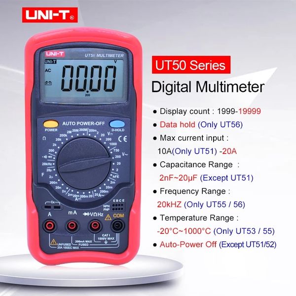 UNITÀ UT51 UT52 UT53 UT55 UT56 Multimetro digitale True RMS Gamma manuale professionale 20000 conteggi AC DC Voltmetro
