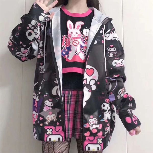 

japanese kawaii girl kuromi jacket homemade cute black sweet jacket spring jk uniform cardigan harajuku coats and jackets women 201106, Black;brown