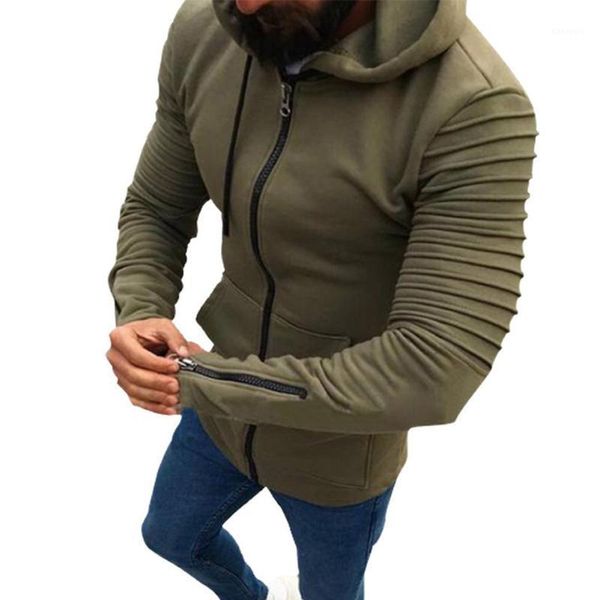 

plus size men autumn pleated long sleeve drawstring hooded coat zipper jacket1, Black;brown