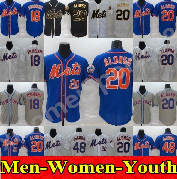 

2021 men women kids 20 pete alonso mets jersey white black golden edition 18 darryl strawberry 48 jacob degrom all stitched baseball jerseys, Blue;black