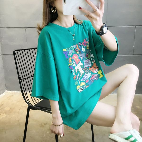 

2020 summer new fat mm large loose t-shirt women's clothes maternity clothesmaternity clothesshort sleeve pregnant women's clothes, White