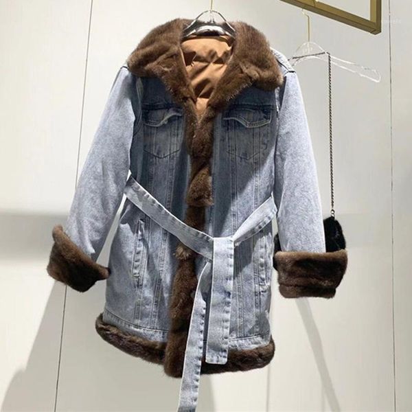

new fashion real collar coat women winter jacket denim duck down coat outerwear with belt female natural trim1, Black