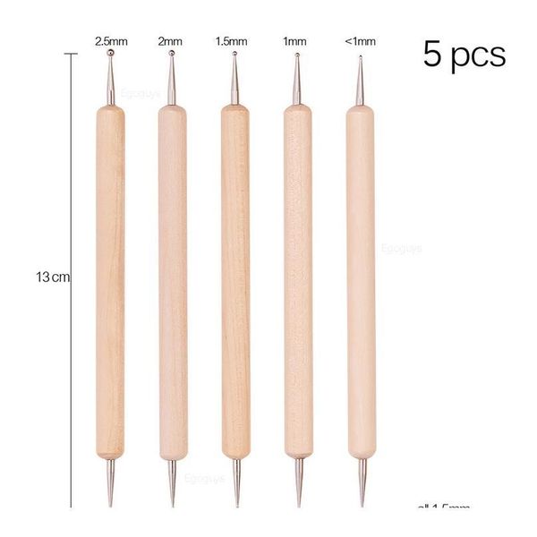 

5pcs two-way wood dotting pen rhinestones gem crystal picking nail art uv gel painting embossing dotter manicure diy d qyllrk