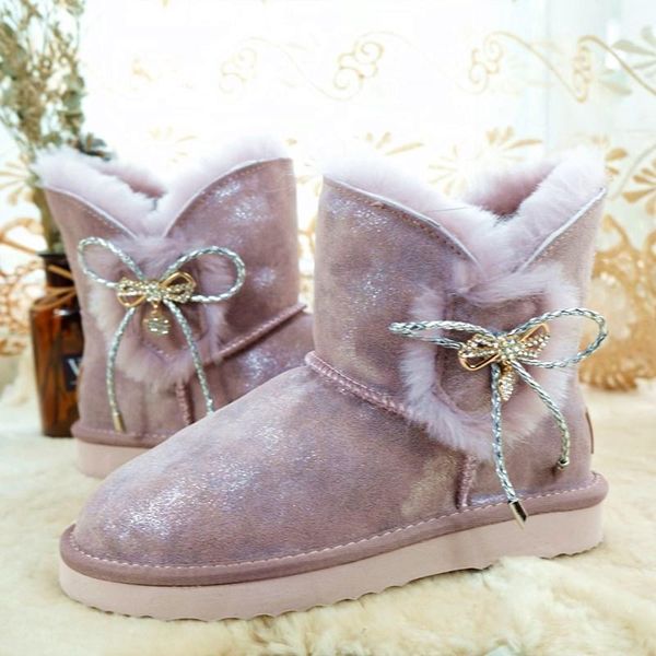

winter warm boots women shoes 100% natural fur brand shoes women fashion fringed leather cowhide snow boots, Black