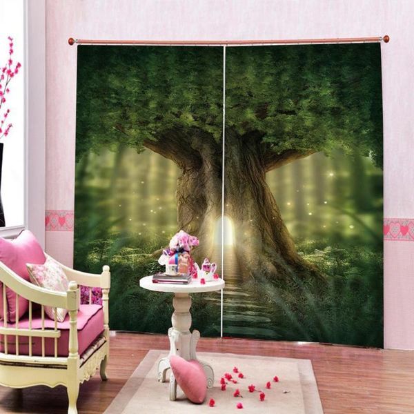 

custom any size green nature tree hole forest landscape curtain for living room children's room firefly blackout drapes decor1