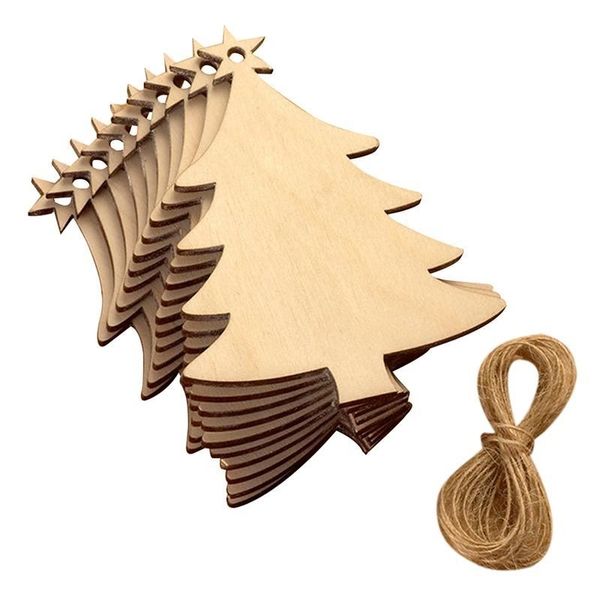 10 Stücke Weihnachten Holz Chip Baum Ornamente Weihnachten Hängende Anhänger Party Hochzeit Geburtstag Dekoration Brettspiel Kunst Handwerk Geschenke Y201020