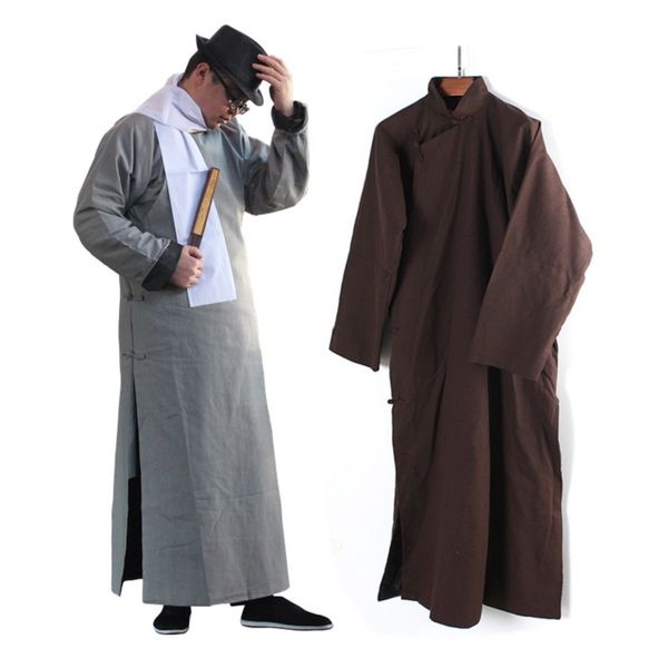 

chinese crosstalk costume for men traditional performance clothing china talking show clothes cotton linen made gown robe, Black;red