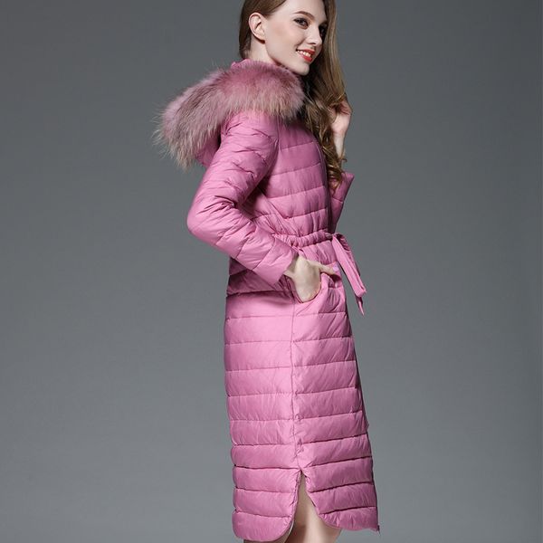 

2021 new fur women's hooded female long down coat winter slim warm duck jackets parka women overcoats xdo2, Black
