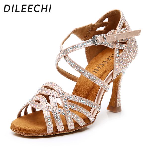 

dileechi rhinestone латинских танцев обувь женщины сальса бальные туфли куба высокий каблук 9см waltz программного обеспечения обувь горячие