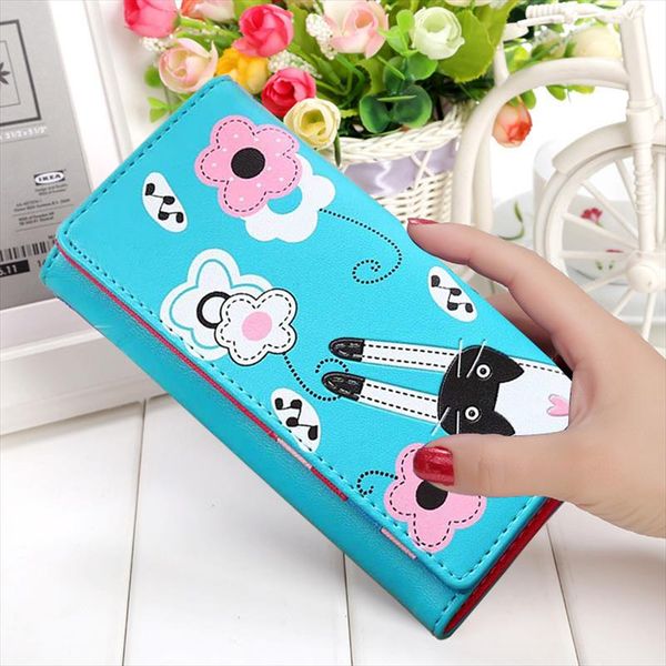 

women wallets brand design cat lady coin purse long short style money bags clutch woman wallet cards id holder purses bag burse, Red;black