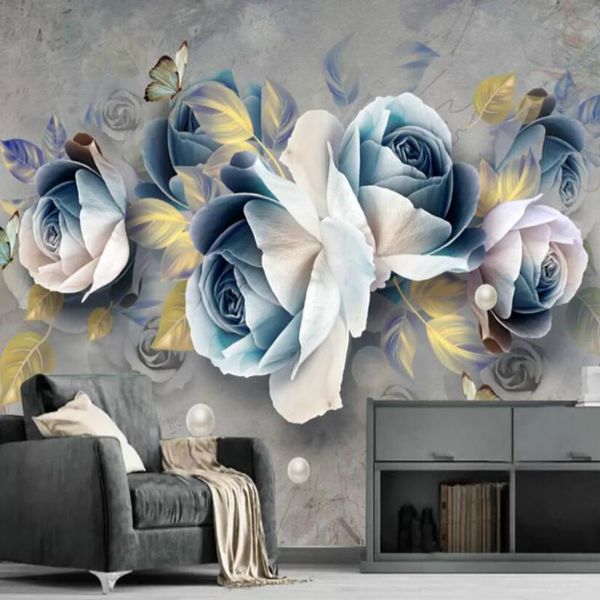 

wallpapers three-dimensional embossed rose european retro tv background wall decorative painting 3d mural wallpaper for living room