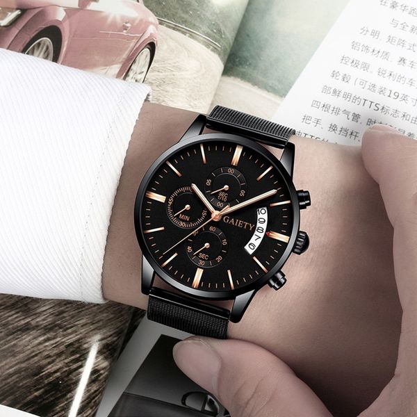 

2019 men's business watch quartz luxury simple rose pointer scrub dial male fashion calendar sports wristwatch montre homme