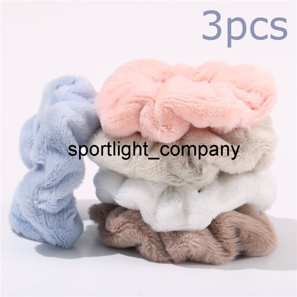 

3pcs/set furry winter warm soft hair scrunchies plush elastic hair band women girls ponytail holder rubber band hair accessories, Slivery;white