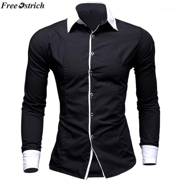 

ostrich 2019 stylish men fall slim high-grade cotton long sleeve shirt/male leisure joker pure color business shirt1, White;black