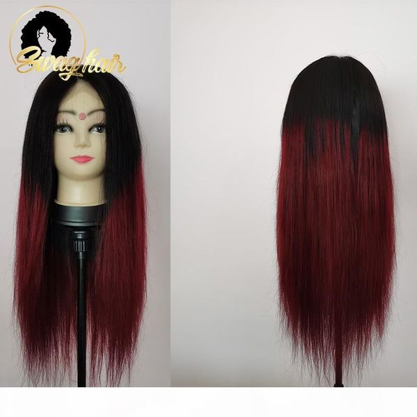 

swag brazilian straight closure wig for black women ombre 180% human hair wig preplucked 4x4 lace closure 1b 99j, Black;brown