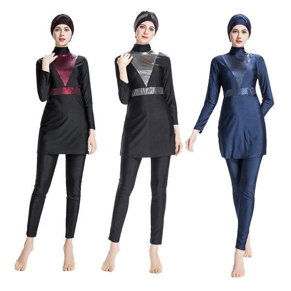 

arab islamic muslim swimwear women hooded swim wear bathing burkini 3 piece suits hijab swimsuit modest swim surf wear sport, White
