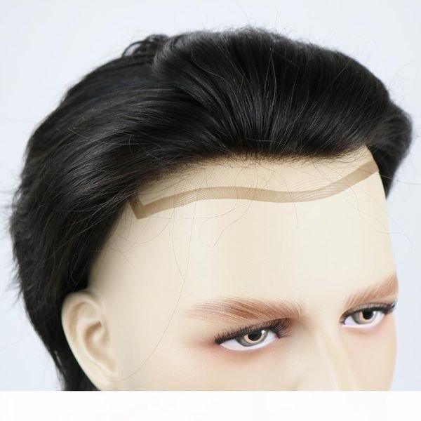 

mens toupee hair replacement systems 100% natural remy hair style men wigs human hair pieces, Black